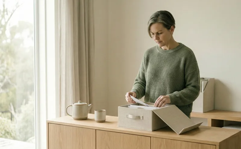 Frau sortiert ruhig Unterlagen aus einer Ablage